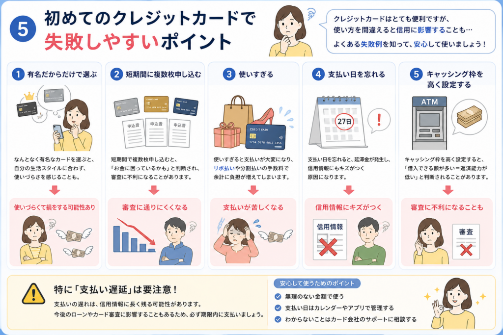 初めてのクレジットカードで失敗しやすいポイント